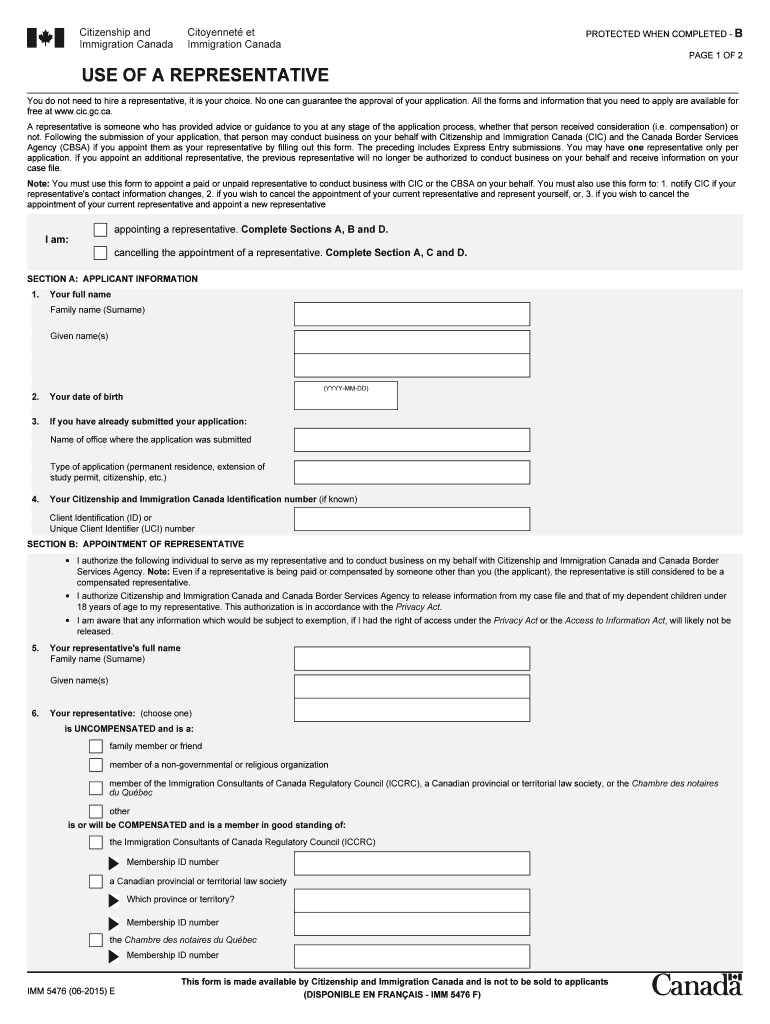 2015 Form Canada IMM 5476 E Fill Online Printable Fillable Blank PdfFiller