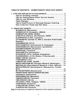 Fillable Online TABLE OF CONTENTS CHEMOTHERAPY DRUG FACT SHEETS Fax ...