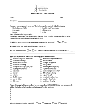 Fillable Online Health History Questionnaire - handandortho.com Fax ...