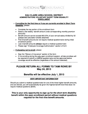 Bakery marketing plan pdf - EAU CLAIRE AREA SCHOOL DISTRICT ADMINISTRATORS VOLUNTARY SHORT TERM DISABILITY ENROLLMENT If enrolling for the first time or if you are currently enrolled in Short Term Disability, please: Complete the top portion of the enrollment form - -