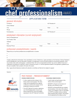 House bill of sale template - Chef Professionalism Award