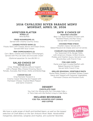 Meeting agenda template google doc - 2016 CAVALIERS RIVER PARADE MENU MONDAY, APRIL 18, 2016