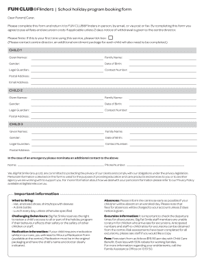 Mse example - Please complete this form and return it to FUN CLUB Flinders in person, by email, or via post or fax