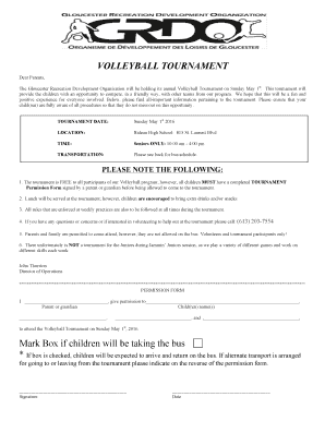 2016 Volleyball Permission Form - Gloucester Recreation ... - grdo