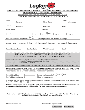 Bill format in word - THE ROYAL CANADIAN LEGION, TRACK AND FIELD CAMP - paathletics