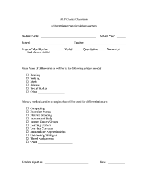 Excel to do list - ALP Cluster Classroom Differentiated Plan for Gifted Learners - gilbertgifted