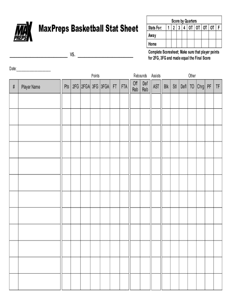 Free Basketball Stat Sheet Template Excel Printable Templates