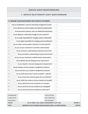 Fillable Online SERVICE AUDIT QUESTIONNAIRES Fax Email Print - pdfFiller