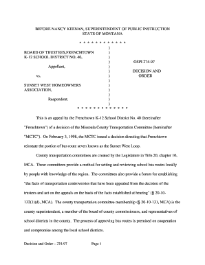 Sample policies and procedures manual for nonprofit organizations - Frenchtown v Sunset West Homeowners Association. County transportation committee appeal - opi mt