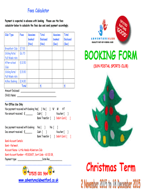 Club Type Fees Sessions Total booked (Nov) BOOKING FORM - adventureclubwatford co