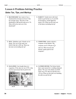 lesson 6 problem solving practice sales tax tips and markup