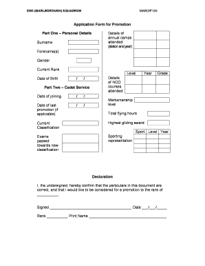 Application Form for Promotion Part One Personal Details - marlboroughatc co