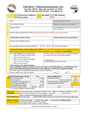 Bank letter or specification sheet - net Customer (Check) New Service or Relocate Move in date: Reinstall DSL Internet Name C U S T O M E R Additional Applicants Name Social Security Number Additional Applicant Social Security # Mailing Address Phone Number (If you have - - -