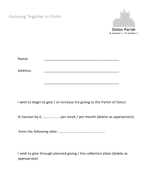 Growing Together in Christ Oxton Parish St Saviours St Andrews Name: Address: I wish to begin to give / to increase my giving to the Parish of Oxton St Saviour by - oxtonstsaviour co