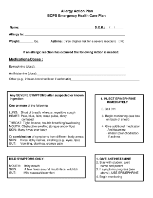Allergy Action Plan BCPS Emergency Health Care Plan - bedfordfes sharpschool