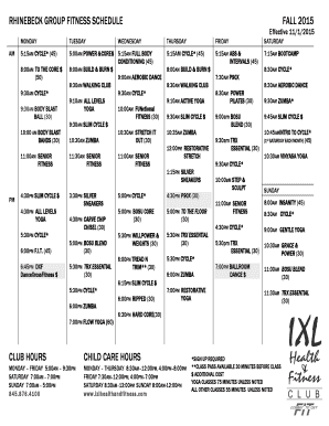 RHINEBECK GROUP FITNESS SCHEDULE - IXL GYM