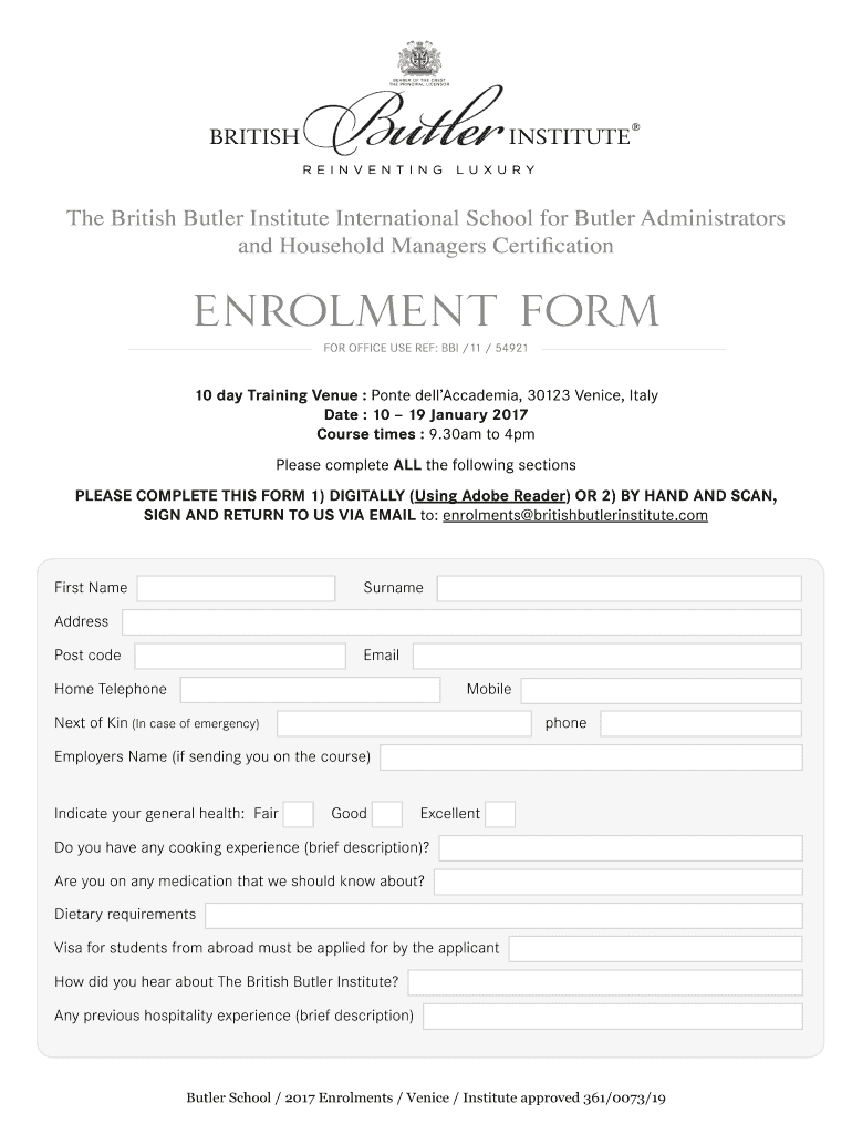 Fillable Online The British Butler Institute International School for