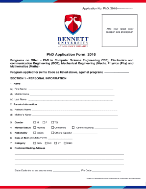 PhD Application Form: 2016 - Bennett University