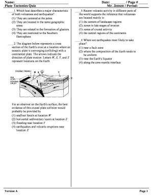 Name: Date: / Page # Plate Tectonics Quiz Mr. Jensen / Period: