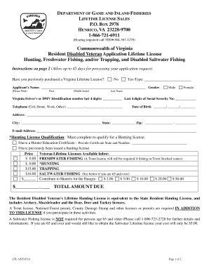 DEPARTMENT OF GAME AND INLAND FISHERIES LIFETIME LICENSE SALES P - dgif virginia