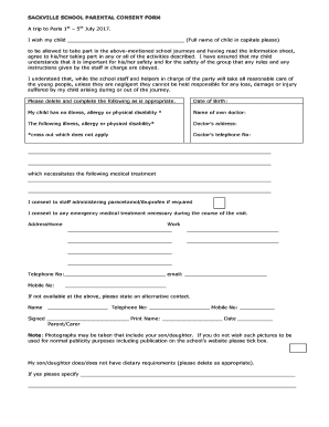 What is a sar 7 form - Year 7 trip to Paris July 2017 consent form - Sackville School - sackville w-sussex sch