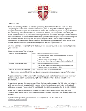 Sponsorship Letter with form - Woodland Christian School