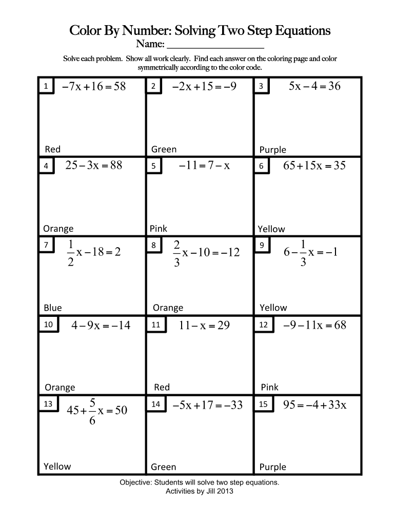 Color By Number Solving Two Step Equations - Fill and Sign With Multi Step Equations Worksheet Pdf