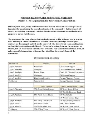 Bill of materials for house construction pdf - Auberge Exterior Color and Material Worksheet Exhibit #1 ... - theauberge