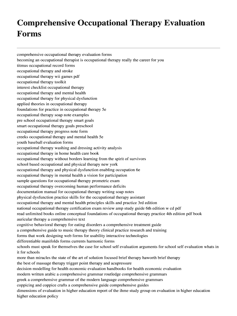 Comprehensive Occupational Therapy Evaluation