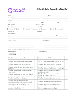 Uantum Life Client Intake Form (Confi dential) ducation