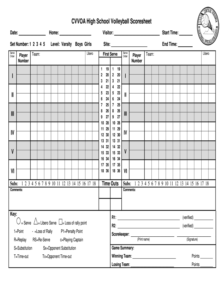 Va Cvvoa High School Volleyball Scoresheet Fill And Sign Printable Template Online Us Legal Forms