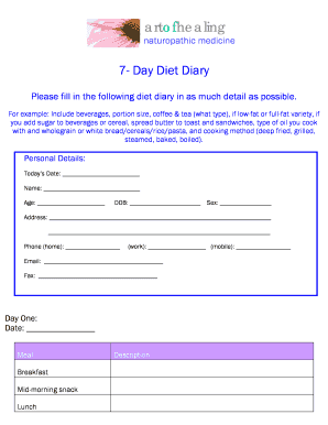 Fillable Online 7- Day Diet Diary - Art of Healing Fax Email Print ...