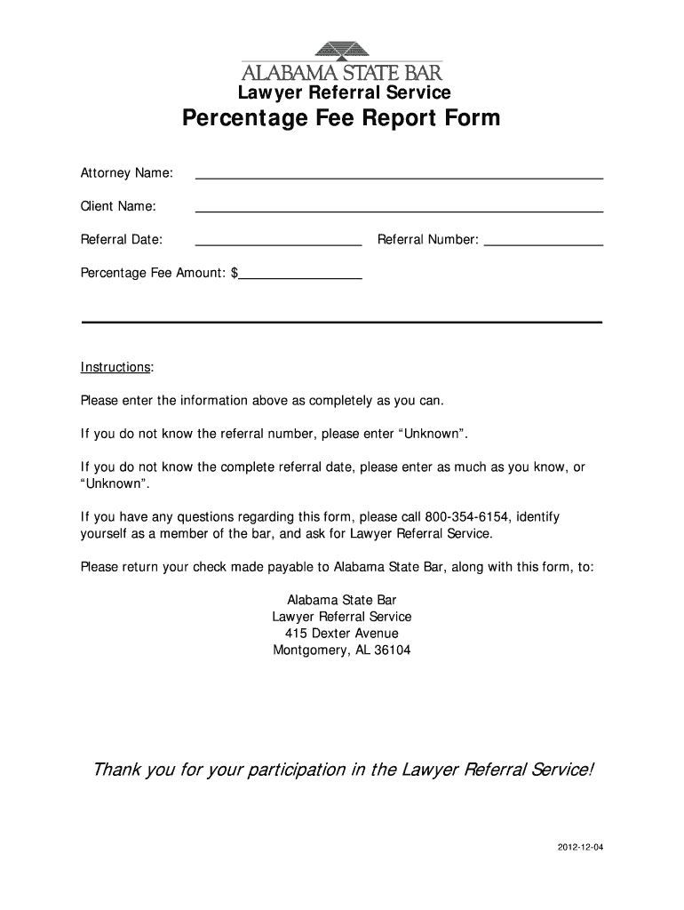 Fillable Online alabar Percentage Fee Report Form.docx Fax Email Print ...