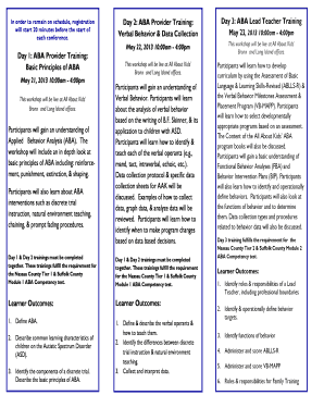 Day 1: ABA Provider Training: Basic Principles of ABA May 21, 2013 10:00am 4:00pm This workshop will be live at All About Kids Bronx and Long Island offices