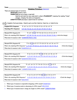 Mutations Worksheet Answer Key - Fill Online, Printable, Fillable, Blank |  pdfFiller