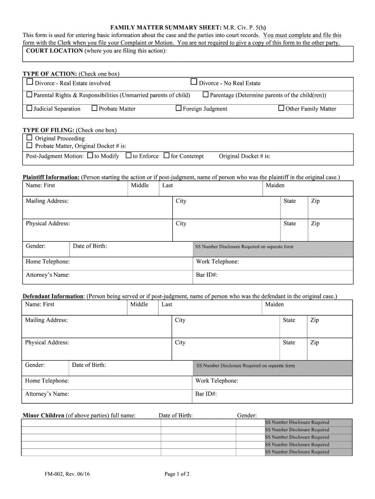 family matter summary sheet maine Preview on Page 1