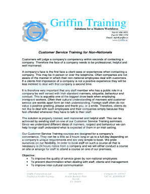 Customer service training modules - Customer Service Non-Nationals Training Course - Griffin - griffin