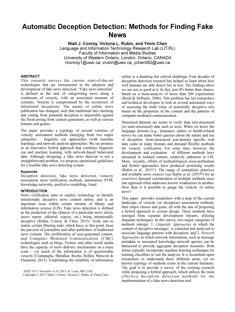 Fillable Online Automatic Deception Detection Methods for Finding Fake