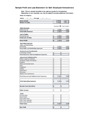 Profit and loss statement template for self employed - Sample Profit and Loss Statement for SelfEmployed Homeowners - masslegalhelp