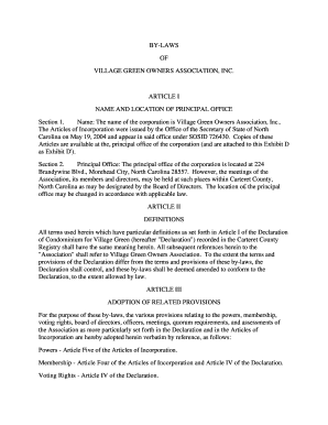 BY-LAWS OF VILLAGE GREEN OWNERS ASSOCIATION, INC ... - brandywineowners