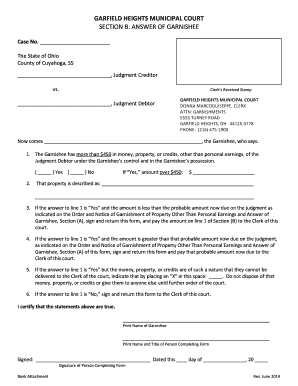 Ohio Garnishee Answer Form