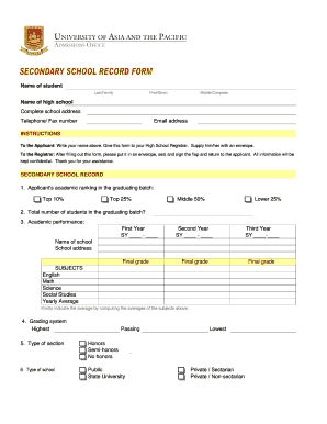 format of admission forms for secondary schools