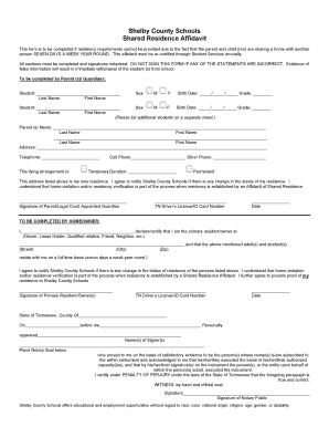 This form is to be completed if residency requirements cannot be provided due to the fact that the parent and child (ren) are sharing a home with another