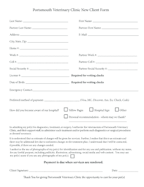 Portsmouth Veterinary Clinic New Client Form