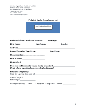Intake Form - Waterloo Region Nurse Practitioner-Led Clinic - wrnplc