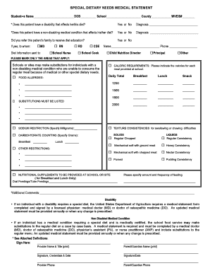 SPECIAL DIETARY NEEDS MEDICAL STATEMENT Students ...