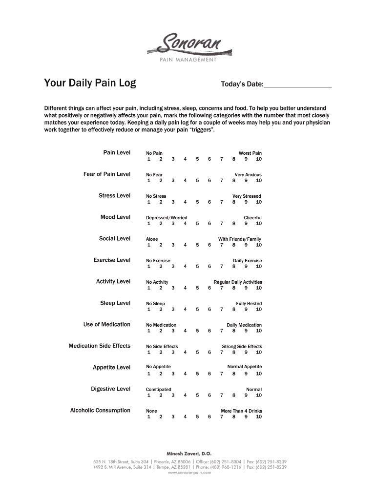 printable pain diary template Preview on Page 1.