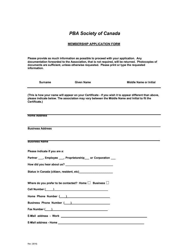 pba application form Preview on Page 1