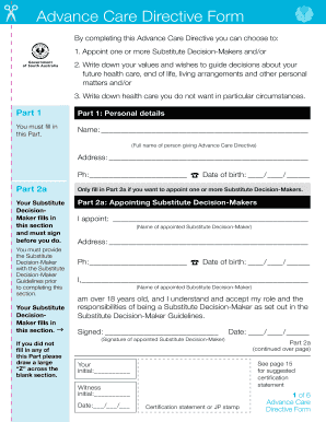 Advance care plan example - By completing this Advance Care Directive you can choose to: - advancecaredirectives sa gov