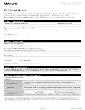 Pc1845 westpac - Card Autopay Request